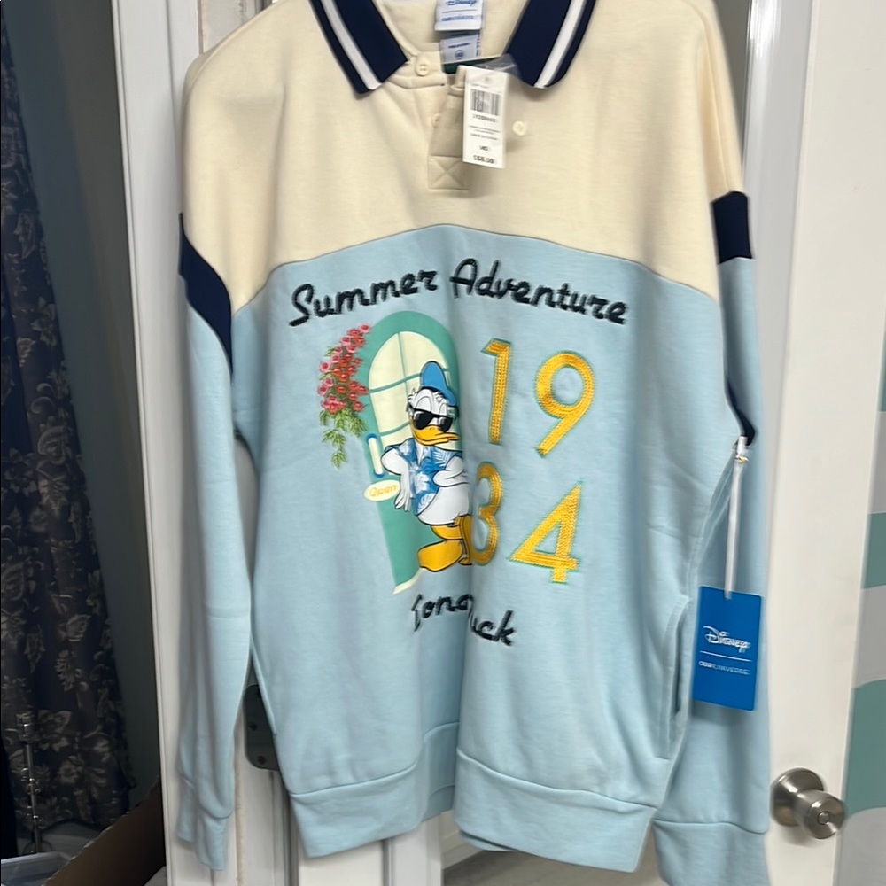 Disney Blue and Cream Crewneck Sweater with Playful Design